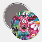Whimsical Floral Kuh Rosa Türkis Schwarz Personali Magnet (Vorderseite/Rückseite)