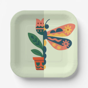 Whimsical floral Libellen-Design Pappteller