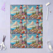Whimsical Floral Lighthouse Nautical Decoupage Seidenpapier (Basteln)