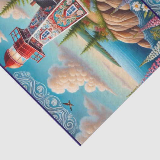 Whimsical Floral Lighthouse Nautical Decoupage Seidenpapier (Detail)