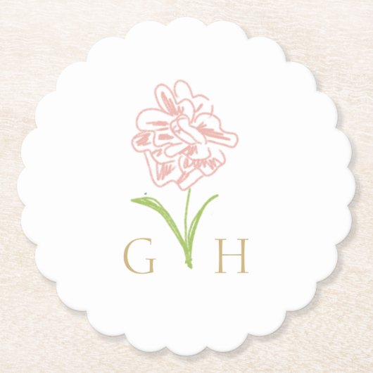 Whimsical Floral Line gezeichnet Rose Hochzeit Untersetzer (Vorderseite)