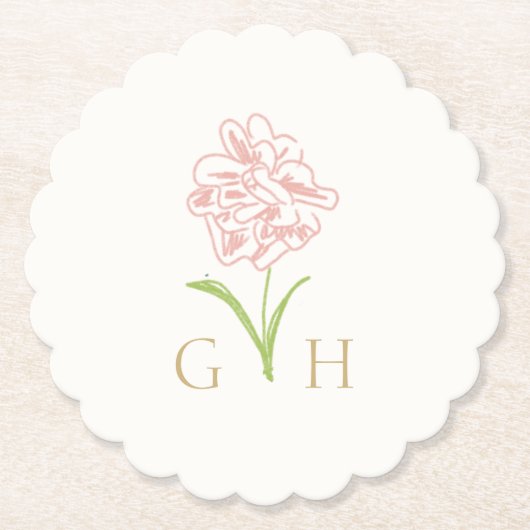 Whimsical Floral Line gezeichnet Rose Hochzeit Untersetzer (Vorderseite)