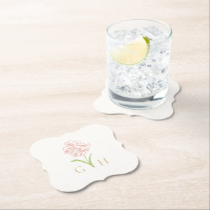 Whimsical Floral Line gezeichnet Rose Hochzeit Untersetzer