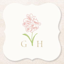 Whimsical Floral Line gezeichnet Rose Hochzeit Untersetzer