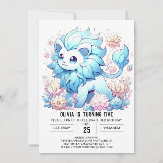 Whimsical Floral Lion Digital Geburtstag Einladung
