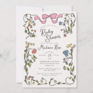 Whimsical Floral Mädchen Doodle Baby Shower Einlad Einladung