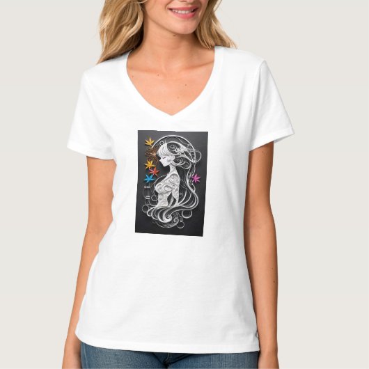 "Whimsical Floral Maiden" T-Shirt (Vorderseite)