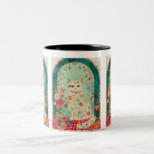 Whimsical Floral Meadow Cat Art Zweifarbige Tasse (Mittel)