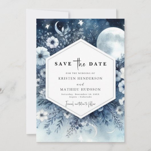 Whimsical Floral Moonlit Wedding Save The Date (Vorderseite)