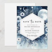 Whimsical Floral Moonlit Wedding Save The Date (Vorne/Hinten)