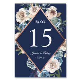 Whimsical Floral Navy Blue Rose Gold Hochzeit Tischnummer