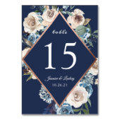Whimsical Floral Navy Blue Rose Gold Hochzeit Tischnummer (Rückseite)