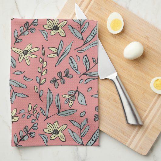 Whimsical Floral on Blush Kitchtuch Geschirrtuch (Viertel Falte)