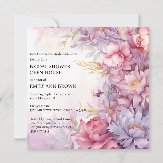 Whimsical Floral Open House Brautparty Einladung (Vorderseite)