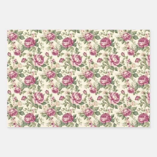 Whimsical Floral Pink Peony Blooms und Buds Geschenkpapier Set (Vorderseite 2)