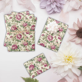 Whimsical Floral Pink Peony Blooms und Buds Geschenkpapier Set