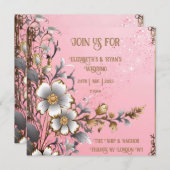 Whimsical Floral Pink Romance Einladung Hochzeit (Vorne/Hinten)