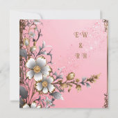 Whimsical Floral Pink Romance Einladung Hochzeit (Rückseite)