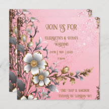 Whimsical Floral Pink Romance Einladung Hochzeit