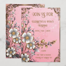 Whimsical Floral Pink Romance Einladung Hochzeit