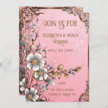 Whimsical Floral Pink Romance Einladung Hochzeit