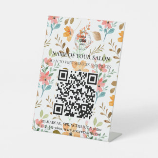 Whimsical Floral QR Code Salon Services-Zeichen Sockelschild