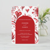 Whimsical Floral Red Elegante Bold Holiday Wedding Einladung (Stehend Vorderseite)