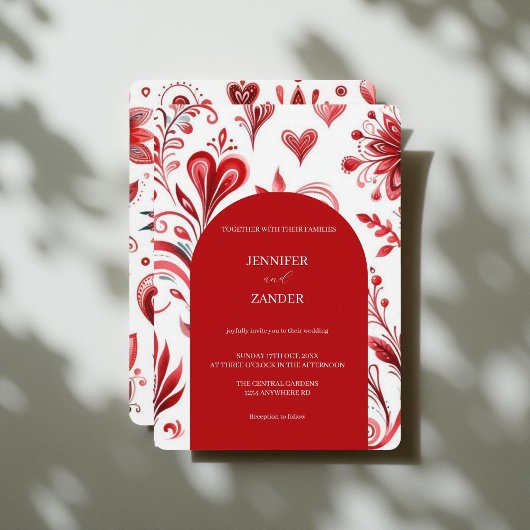 Whimsical Floral Red Elegante Bold Holiday Wedding Einladung