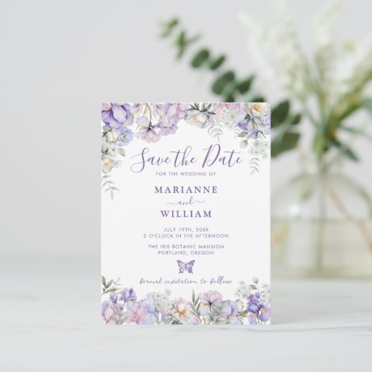 Whimsical Floral Romantic Wedding Save the Date Postkarte (Stehend Vorderseite)