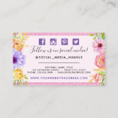 Whimsical Floral Rose & Rustic Wood Social Media Visitenkarte (Rückseite)