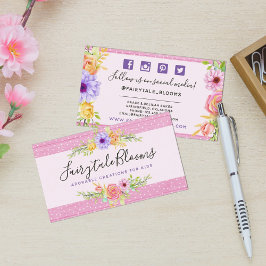Whimsical Floral Rose & Rustic Wood Social Media Visitenkarte
