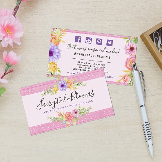 Whimsical Floral Rose & Rustic Wood Social Media Visitenkarte