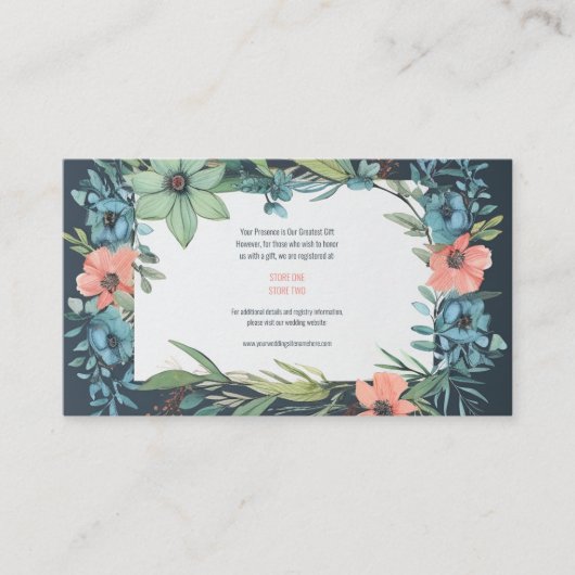Whimsical Floral Salmon Blue Green Wedding Begleitkarte (Vorderseite)