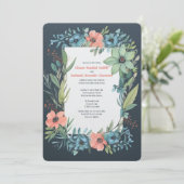 Whimsical Floral Salmon Blue Green Wedding Einladung (Stehend Vorderseite)