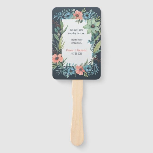 Whimsical Floral Salmon Blue Green Wedding Fächer (Vorderseite)