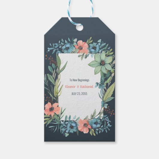 Whimsical Floral Salmon Blue Green Wedding Geschenkanhänger (Vorderseite)