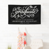 Whimsical Floral Script Black & White Abschluss Banner (Insitu)