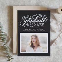 Whimsical Floral Script Chalkboard Graduation