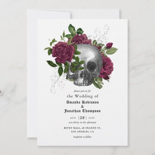 Whimsical Floral Skull Gothic Hochzeitseinladung Einladung (Vorderseite)