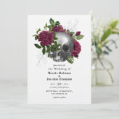 Whimsical Floral Skull Gothic Hochzeitseinladung Einladung (Stehend Vorderseite)