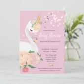 Whimsical Floral Swan Baby Dusche  Einladung (Stehend Vorderseite)