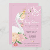 Whimsical Floral Swan Baby Dusche Einladung (Vorne/Hinten)