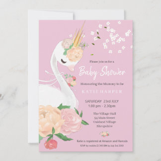 Whimsical Floral Swan Baby Dusche Einladung