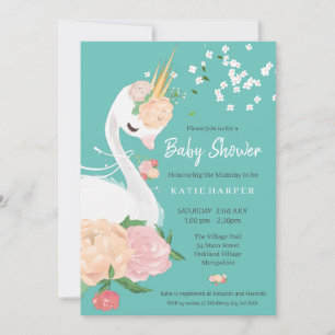 Whimsical Floral Swan Baby Shower Einladung