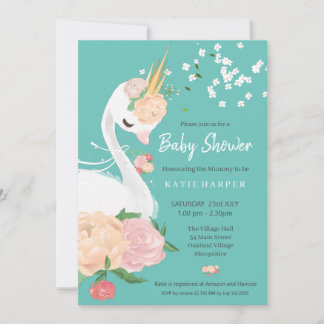 Whimsical Floral Swan Baby Shower Einladung