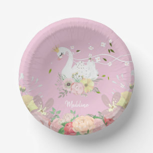 Whimsical Floral Swan Geburtstag Pappteller