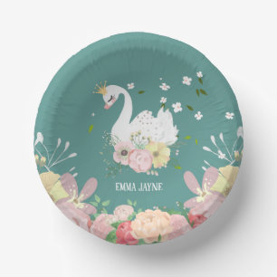 Whimsical Floral Swan Geburtstag Pappteller