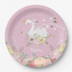 Whimsical Floral Swan Geburtstag    Pappteller