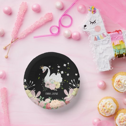 Whimsical Floral Swan Geburtstag Pappteller (Party)