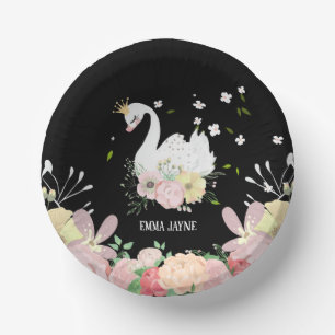 Whimsical Floral Swan Geburtstag Pappteller